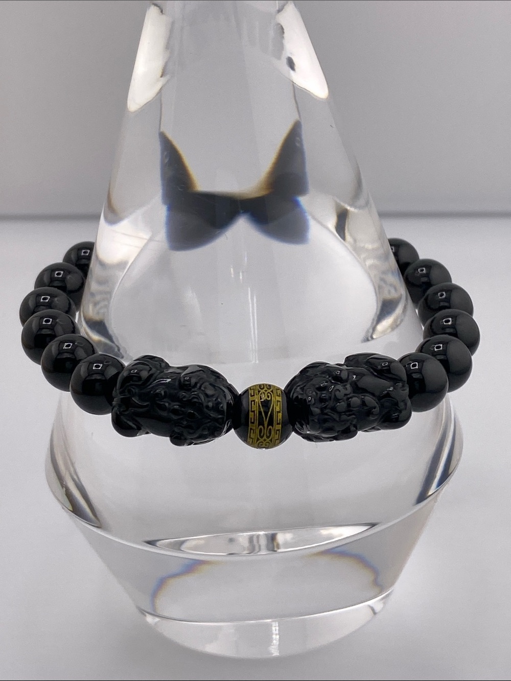 Black Pi Xiu Bead Bracelet with Gold Accent